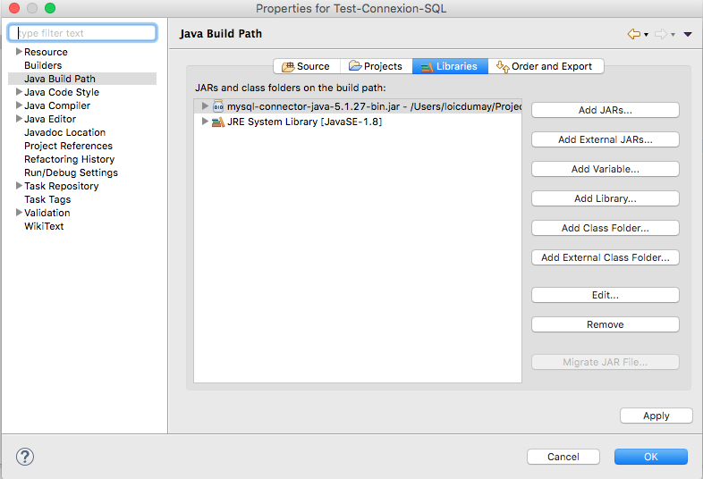 Java - Se connecter à une base de données MySQL 2 Java-import-to-project-2