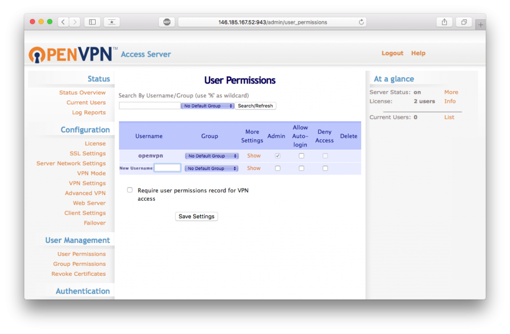 VPN openvpn-as admin user