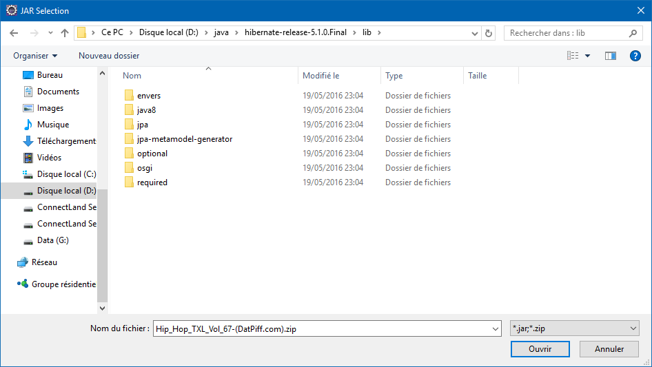 Hibernate - Installer l'ORM sur Eclipse 9 JAR Selection