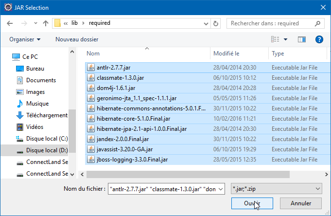 Hibernate - Installer l'ORM sur Eclipse 10 JAR Selection Selected ALL