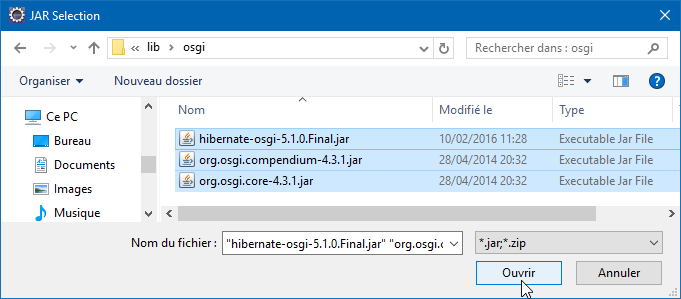 Hibernate - Installer l'ORM sur Eclipse 11 JAR osgi